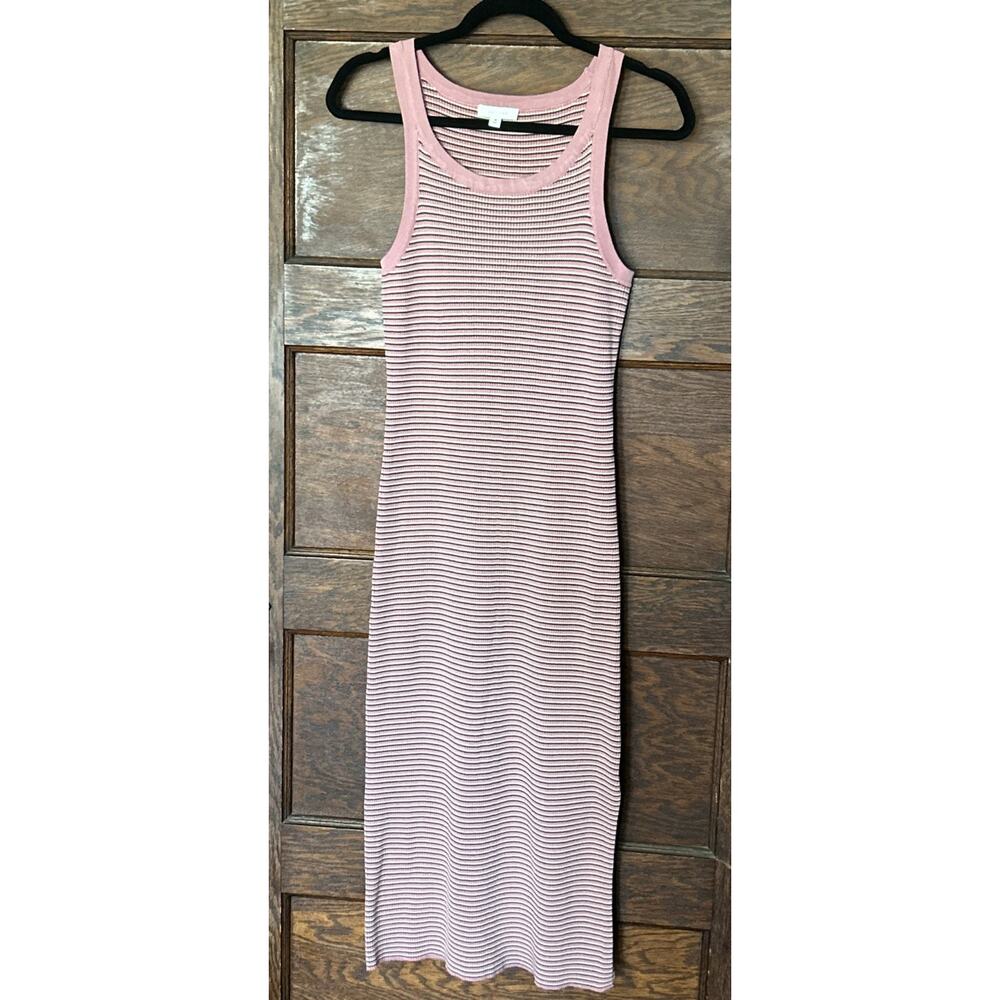 All : Row Pink White Brown Striped Tank Sleeveless Sweater Maxi Dress Sz M